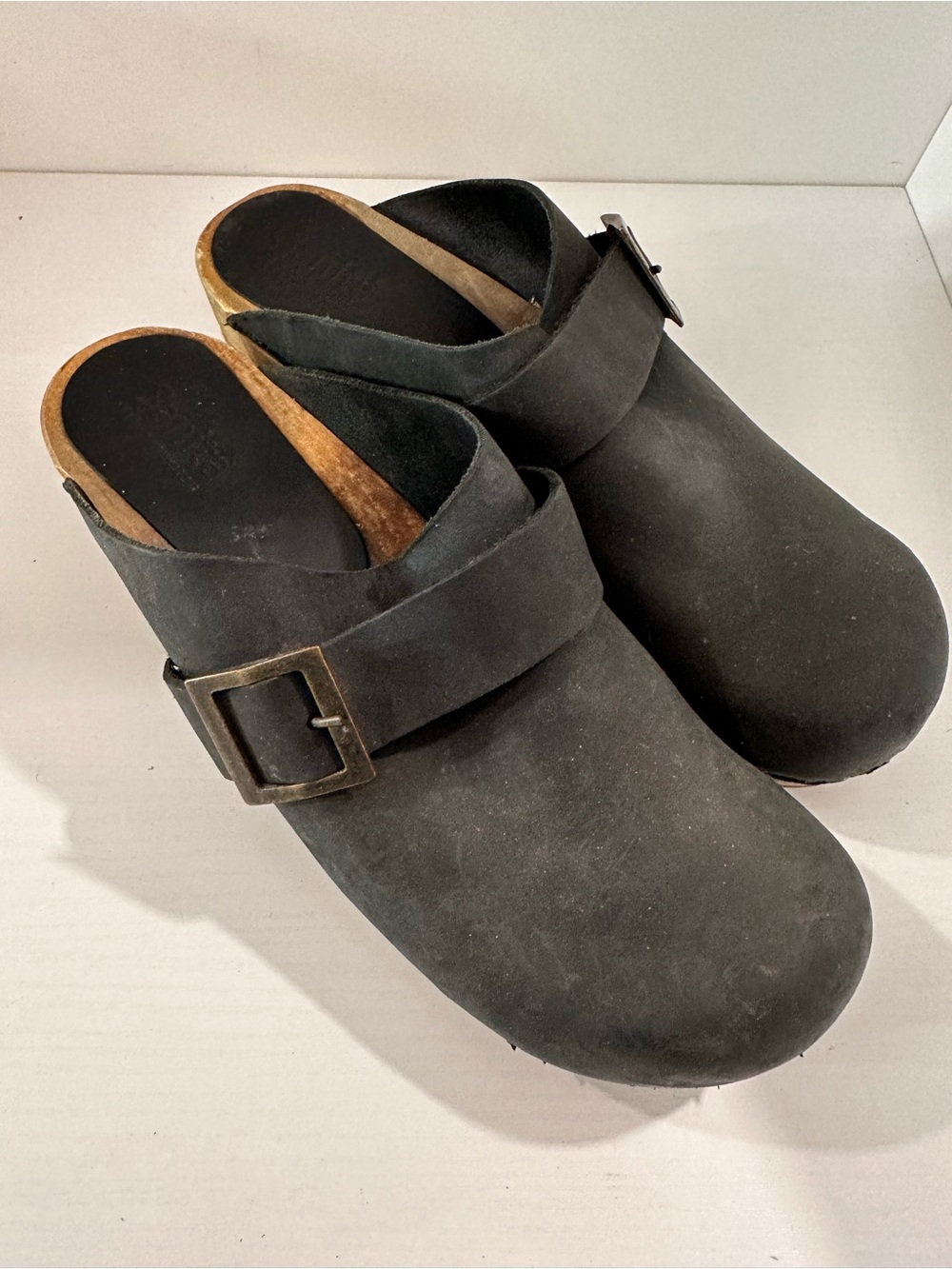 Sanita Black and Natural Leather danish Clogs